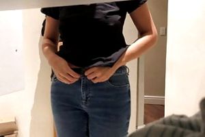 Brunette wife's natural tits on hidden cam